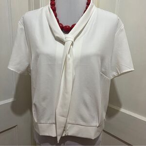 Belle Poque Retro Rockabilly Blouse Womens 2XL Plus Size Pin Up Girl White Tie